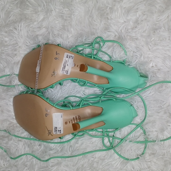 SCHUTZ Heyde Nappa Leather Heeled Strappy Lace Up Sandal Mint Green NEW Size 9.5 - Picture 9 of 10